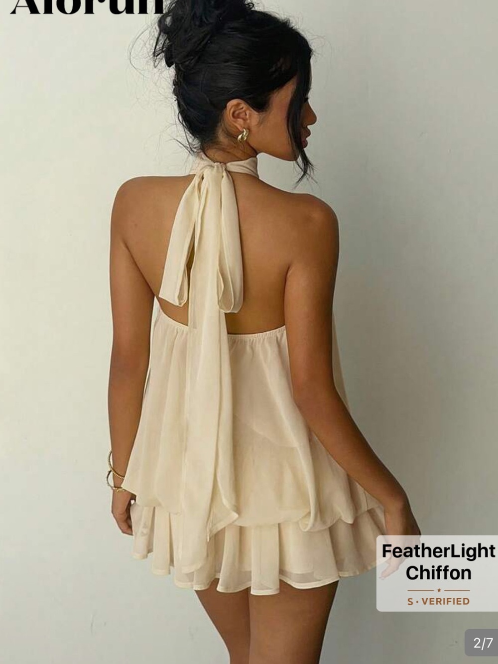 Light Yellow Halter Top Mini Dress - Picture 2 of 3